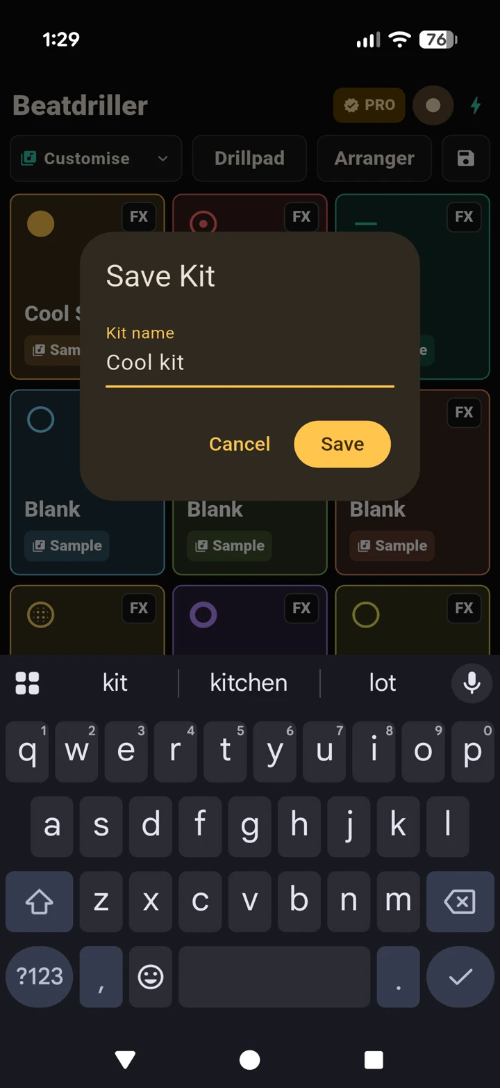 Saving a custom kit with a name
