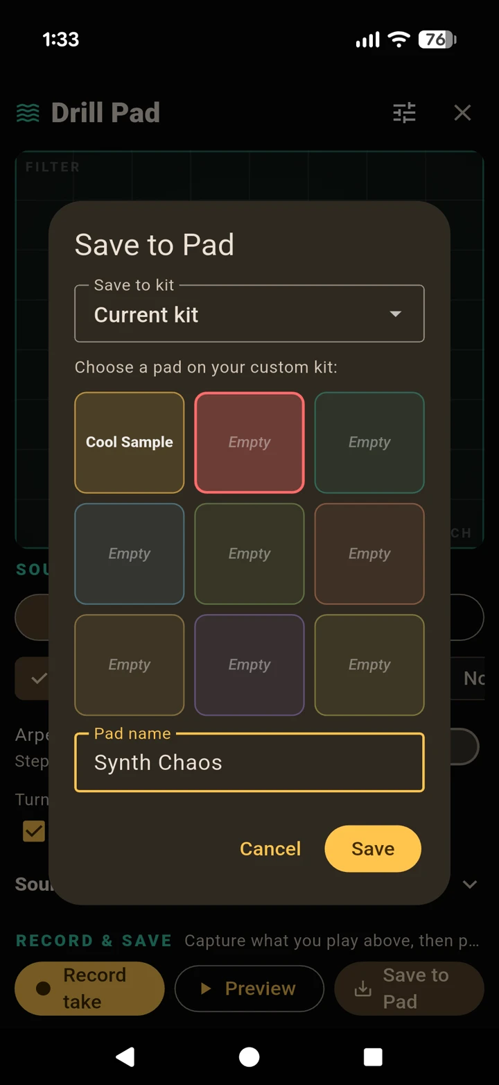 Recording a Drillpad take and saving it onto a drum pad